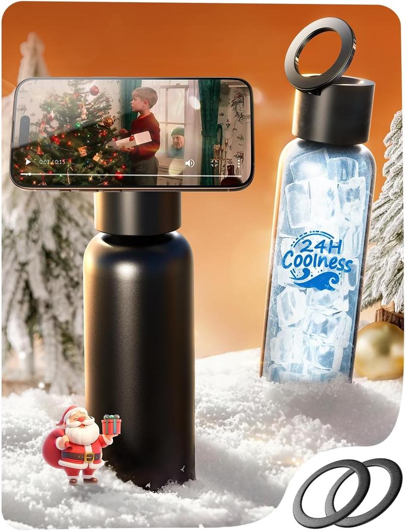 AINOPE Smart Water Bottle Beach Accessories with MagSafe Holder, Travel Sport Essential Gifts for Women Men, School Supplies Stainless Steel 24 oz Reusable Metal Insulated Bottle for Gym