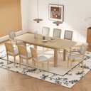 Merax 9-Piece 84" Extendable Dining Table Set with 24" Removable Leaf,8 Upholstered Dining Chairs,Natural