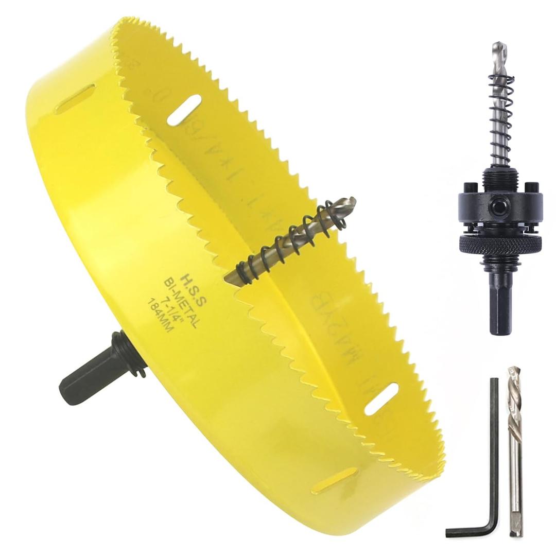 7-1/4 inch Hole Saw for Wood,Soft Metal,Drywall,Plasterboard and Plywood,184mm Bi-Metal Hole Saw with Arbor Mandrel
