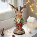 Christmas Reindeer Head Statues, Deer Head with Wreath, Reindeer Christmas Table Decoration for Home Indoor Resin Xmas Deer Figurine Winter Holiday New Year Gift for Woman