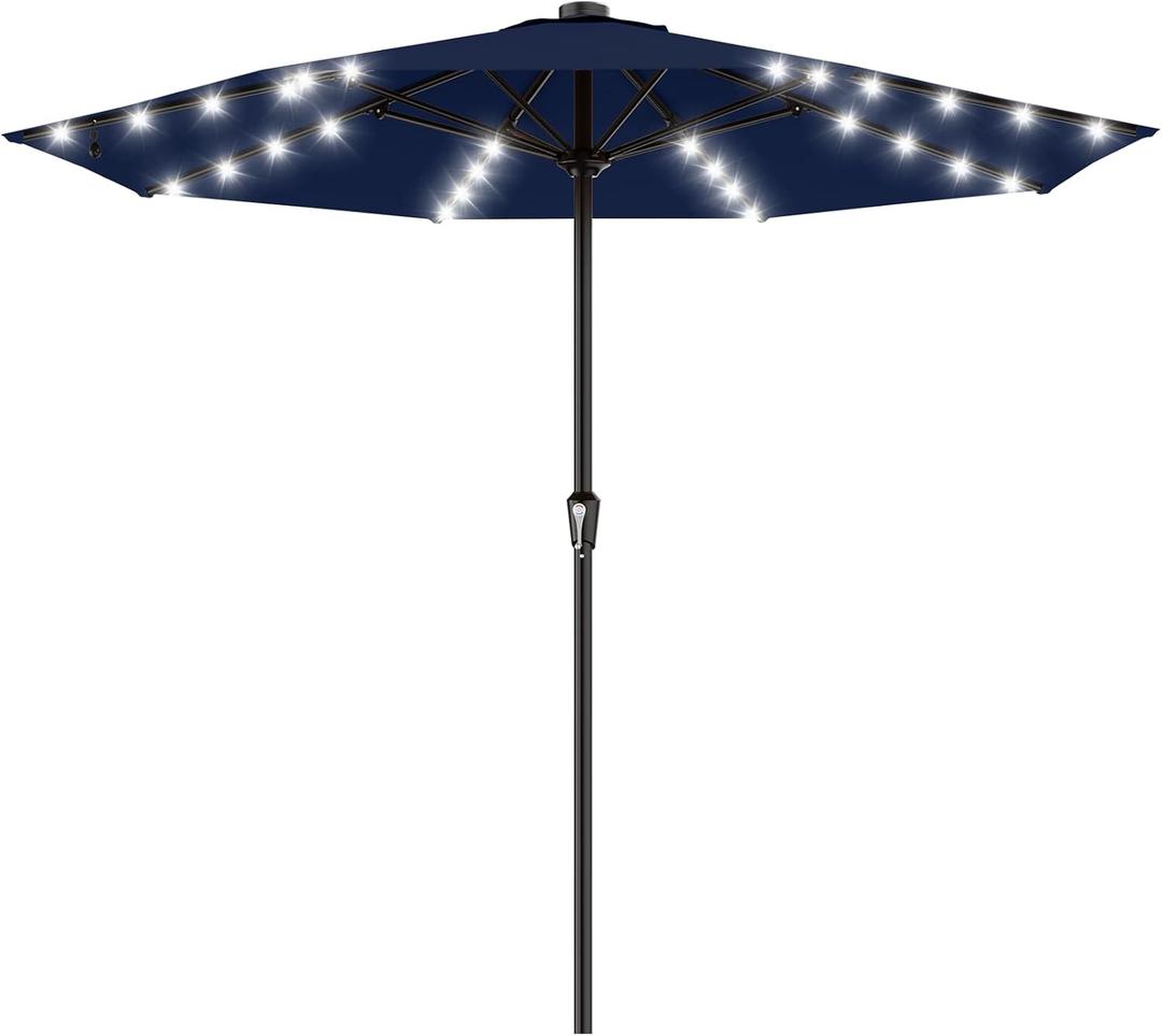 AreShark 11FT Large Patio Umbrella with Solar Lights, Lighted Solar Umbrella with Crank, Outdoor Table Market Umbrellas for Garden, Deck, Backyard, Pool and Beach, Navy