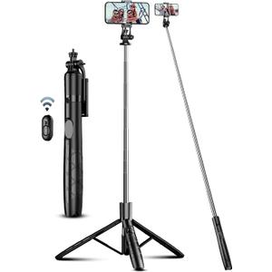 71" Phone Tripod & Selfie Stick, All in One Extendable Cell Phone Tripod with Wireless Remote, Tripods Stand for iPhone & Travel Selfie Stick 360 Rotation Compatible with iPhone Android, Camera (Black)