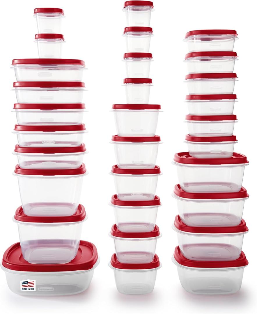 Rubbermaid 60-Piece Food Storage Containers with Lids, Microwave and Dishwasher Safe, Red Color, Ideal for Meal Prep and Pantry Storage