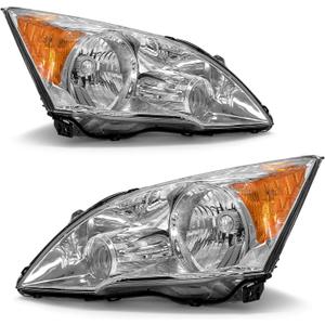 Headlight Compatible with Honda CR-V 2007 2008 2009 2010 2011 Headlamp with Chrome Housing Amber Reflector Replacement Pair Driver and Passenger Side