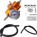 BARTOO Universal Adjustable Fuel Pressure Regulator Kit, Aluminum Fuel Regulator, Adjustable Gas Oil Injection Pressure Regulator with 0-140 PSI Gauge -Gold