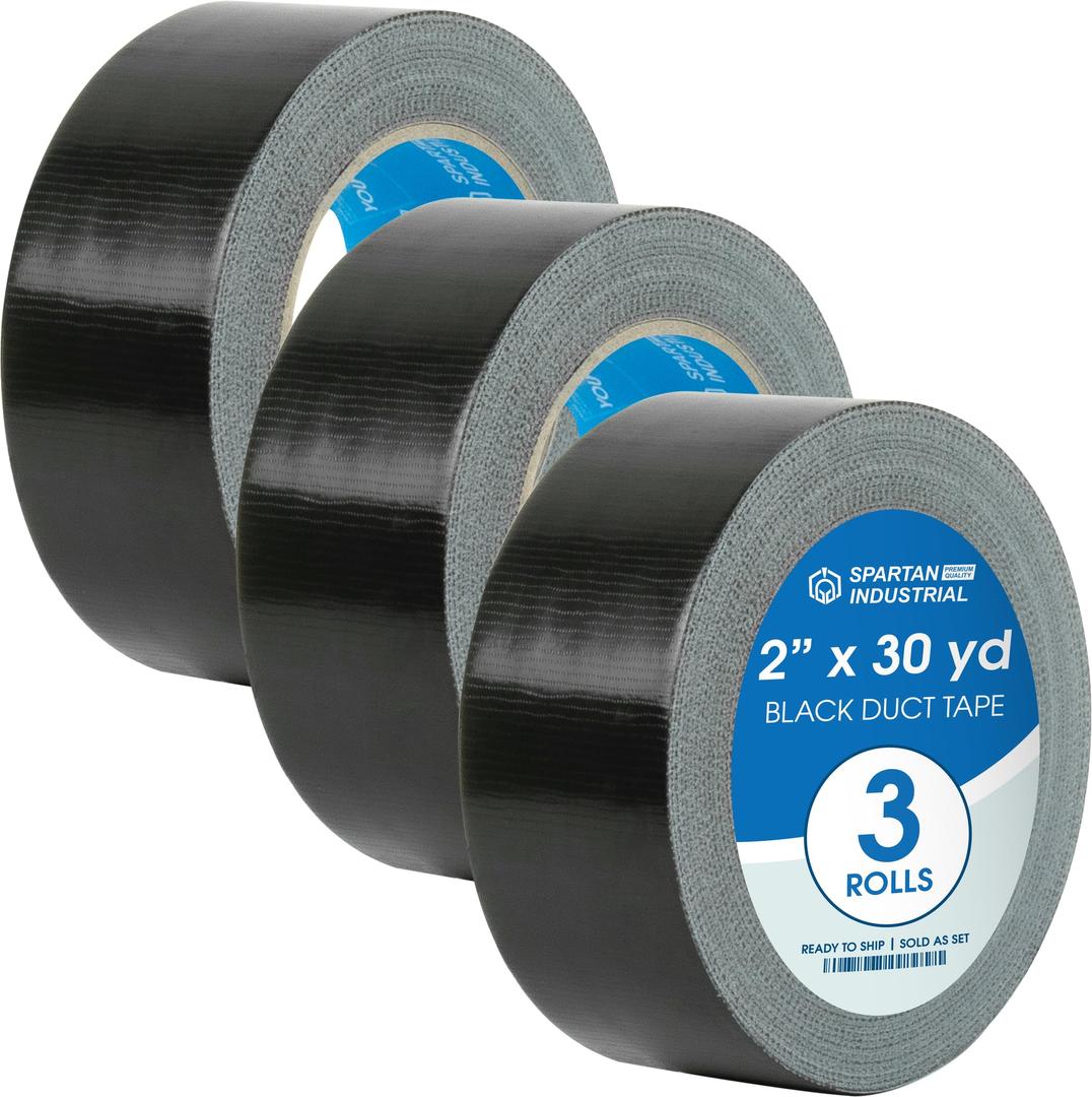 Spartan Industrial - 4" X 30 yd Water-Resistant White Duct Tape - 2 Heavy-Duty Tape Rolls for Professional, Home, and DIY Repairs - No Residue, 9 Mil
