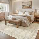 Soalmost 5x8 Area Rugs Beige Low Pile Indoor Washable Trendy Faded Style Rugs for Bedroom Living Room Dining Room Foldable Non-Slip Thin Print Home Office Mat
