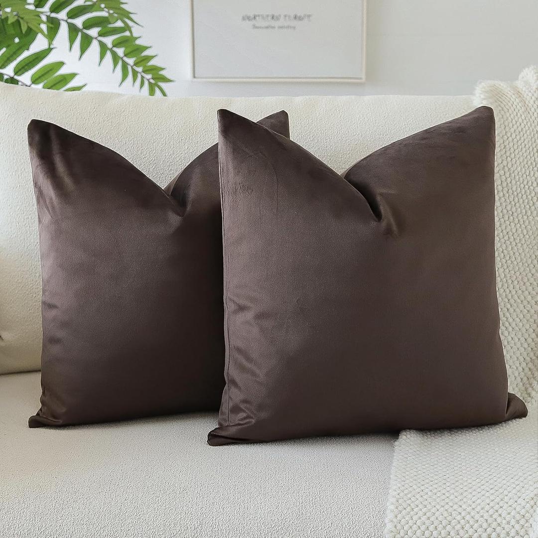 OTOSTAR Pack of 2 Velvet Soft Decorative Throw Pillow Covers Solid Square Cushion Case Home Decor Pillow Covers for Couch Sofa Bedroom Living Room Decorative Pillowcases 20 x 20 Inch (Chocolate Brown) (20" x 20" (Pack of 2), Chocolate Brown)