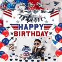 59 Pcs Fighter Jet Birthday Party Supplies, Air Force Themed Party Decoration Aircraft Airplane Backdrop Balloons Cake Cupcake Topper for Fighter Pilot Themed Birthday Party Decor