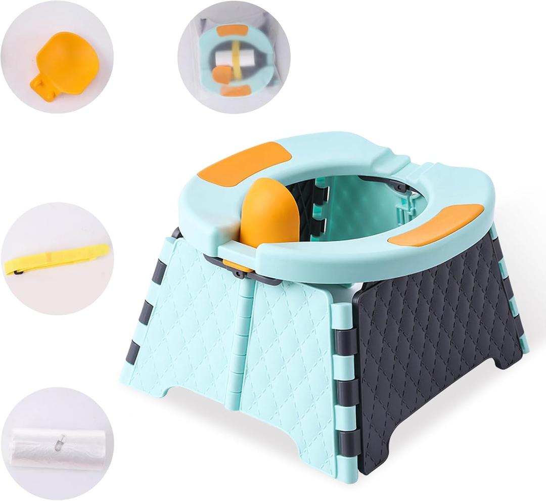Travel Potty for Toddlers, Portable Potty Chair with Bag & 30 Pouches - Kids Toilet for Car, Camping, Indoor Outdoor - Splash-Proof Design, Easy Clean Training Seat (Blue)