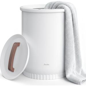 Asuka Towel Warmer, Large Towel Warmer for Bathroom with Wood Handle, 4 Delay Settings&Auto Shut Off, Towel Warmer Bucket Fits Two 40"X70" Oversized Towels, Bathrobes, Blankets, PJ's and More, White
