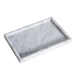 HAMAKAWA Large Bathroom Vanity Tray, Real Natural Marble Sink Tray 12 Inch, Carrara White Limestone Dresser Tray, Modern Countertop Organizer for Soap Dispenser, Kitchen Counter