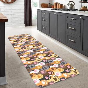 Laundry Room Rug Runner 17"X 51" Kitchen Mat Washable Entryway Rugs Soft Non Slip Laundry Carpets Comfort Standing Desk Mats with Rubber Backing Dog paw Kitchen Runner Rug