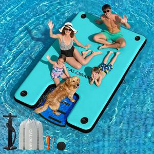 CALOBANA Inflatable Floating Dock with Dog Ramp, Inflatable Island Floats with Boat Ramp for Adults & Pets, Heavy Duty Lake Dog Floats Raft Pool Dock Platform with Ladder for Sea or River, Mint Green+Black ( 5ft×6ft×6in(1.5×1.8×0.15m))