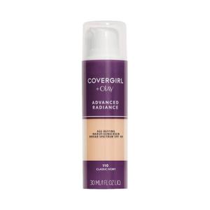 COVERGIRL Advanced Radiance Age-Defying Liquid Foundation Makeup | Anti-Aging, Age-Defying Formula, Buildable Coverage | 110 Classic Ivory | 1 fl oz (Pack of 1)