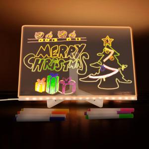 LED Note Board with Colors, Acrylic Dry Erase Board with Light, Acrylic LED Writing Board with Stand as a Glow Memo Letter Message Note Glass Marker Board, 11.8 x 7.8 Inches