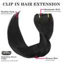 Straight Clip in Hair Extensions Real Human Hair 24 Inch Remy Human Hair for Women Double Weft Seamless Clip ins Brazilian Virgin Human Hair Extension 8Pcs 120g Natural Black