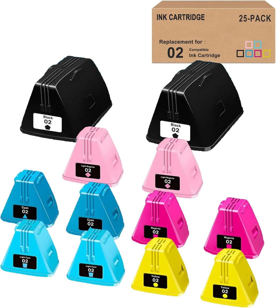 02 Remanufactured Ink Cartridge Replacement for HP 02 to use for HP PhotoSmart C6280 C7280 8250 D7460 C8180 C6250 Printer (2BK/2C/2M/2Y/2LC/2LM, 12-Pack)