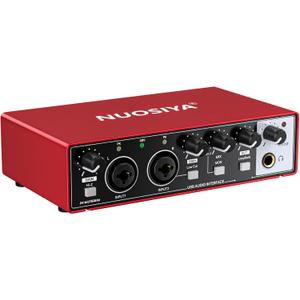 USB Audio Interface for PC Computer Recording Music, Red Guitar Audio Interface for Mac 24Bit/192kHz Podcasting Streaming for Vocalist Producer with 48V Phantom Power