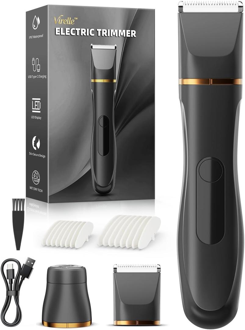 Electric Body Hair Remover Razor for Men & Women, Waterproof Foil Shaver Trimmer for Face, Arms, Back, Legs,Chest & Groin, Wet/Dry Painless Groomer with Ceramic Blade, Travel Gift for Him,Black