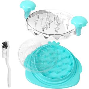 Chicken Shaped Chicken Shredder with Separate Plate -11 Inches Large Meat Shredder Tool Twist with Cleaning Brush, Visible Shredded Chicken Tool, Ergonomic Handle, Dishwasher Safe, Transparent Blue