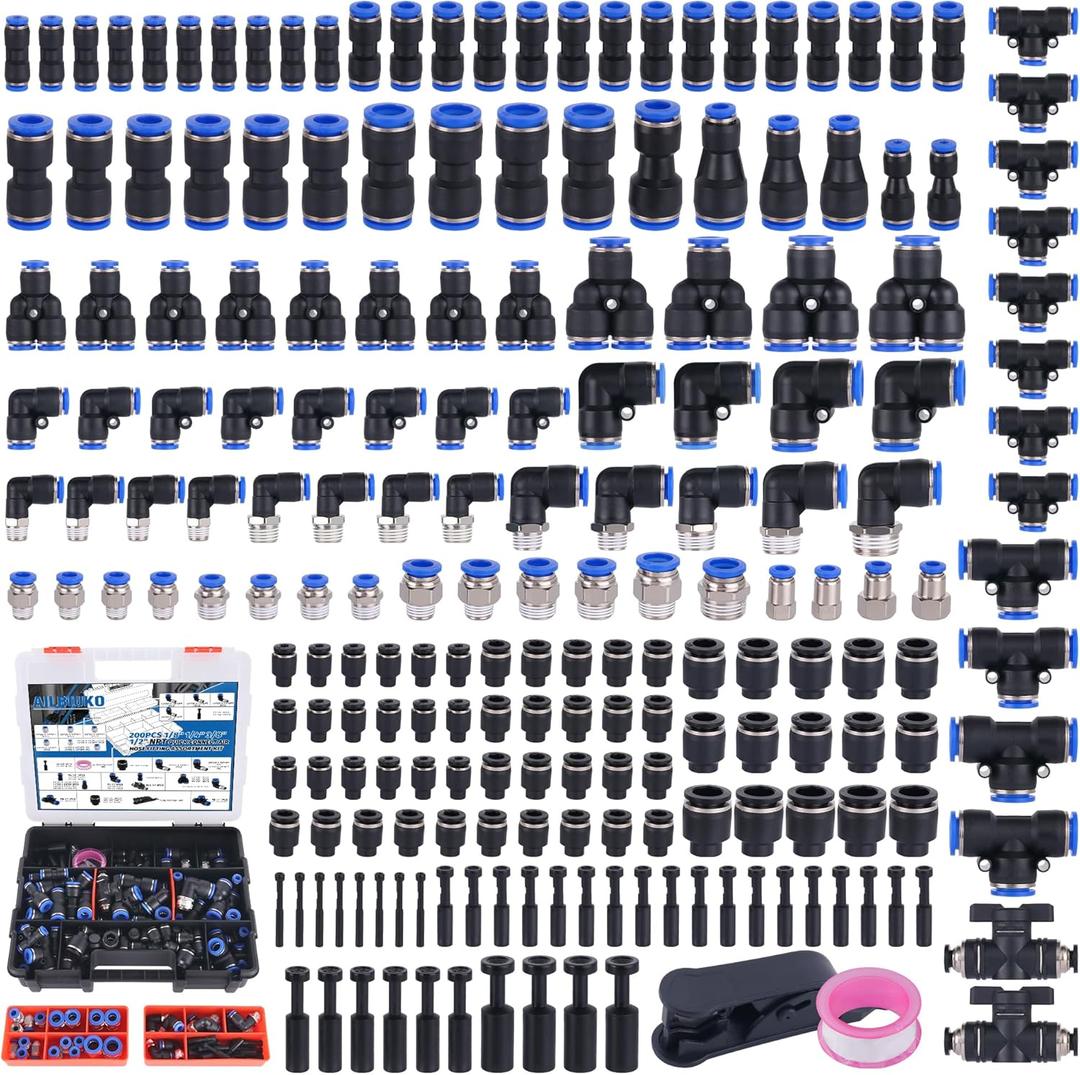 200 PCS Quick Connect Air Hose Fitting Assortment Kit,Push to Connect Fittings 1/8" 1/4" 3/8" 1/2" NPT Thread Pneumatic Air Line Quick Connect Quick Release Fitting Kit