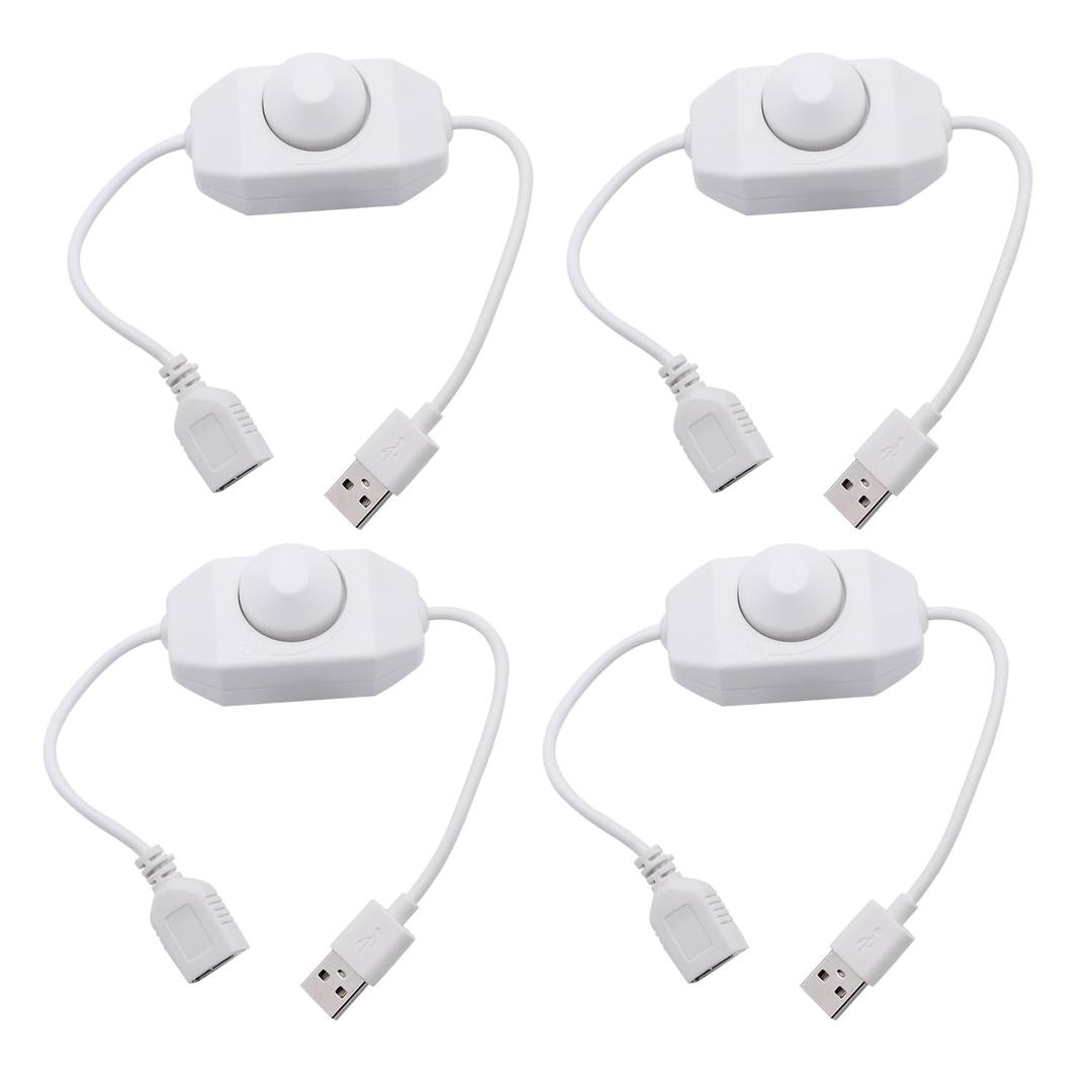 4 Pack LED Strip Dimmer Switch Contorller, DC 12-24V PWM Rotary Inline Dimmer Switch Manual Knob Dimmer Switch with DC Jack Cord for LED Strips LED Desk Lights