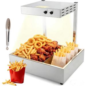 Dyna-Living 14L French Fry Warmer Commercial Heat Lamp for Food Chips | 3 Level Adjustable Height, 500W Countertop Fry Warmer with Divider, Food Tongs, Food Warmer for Food Truck,Restaurant,Home