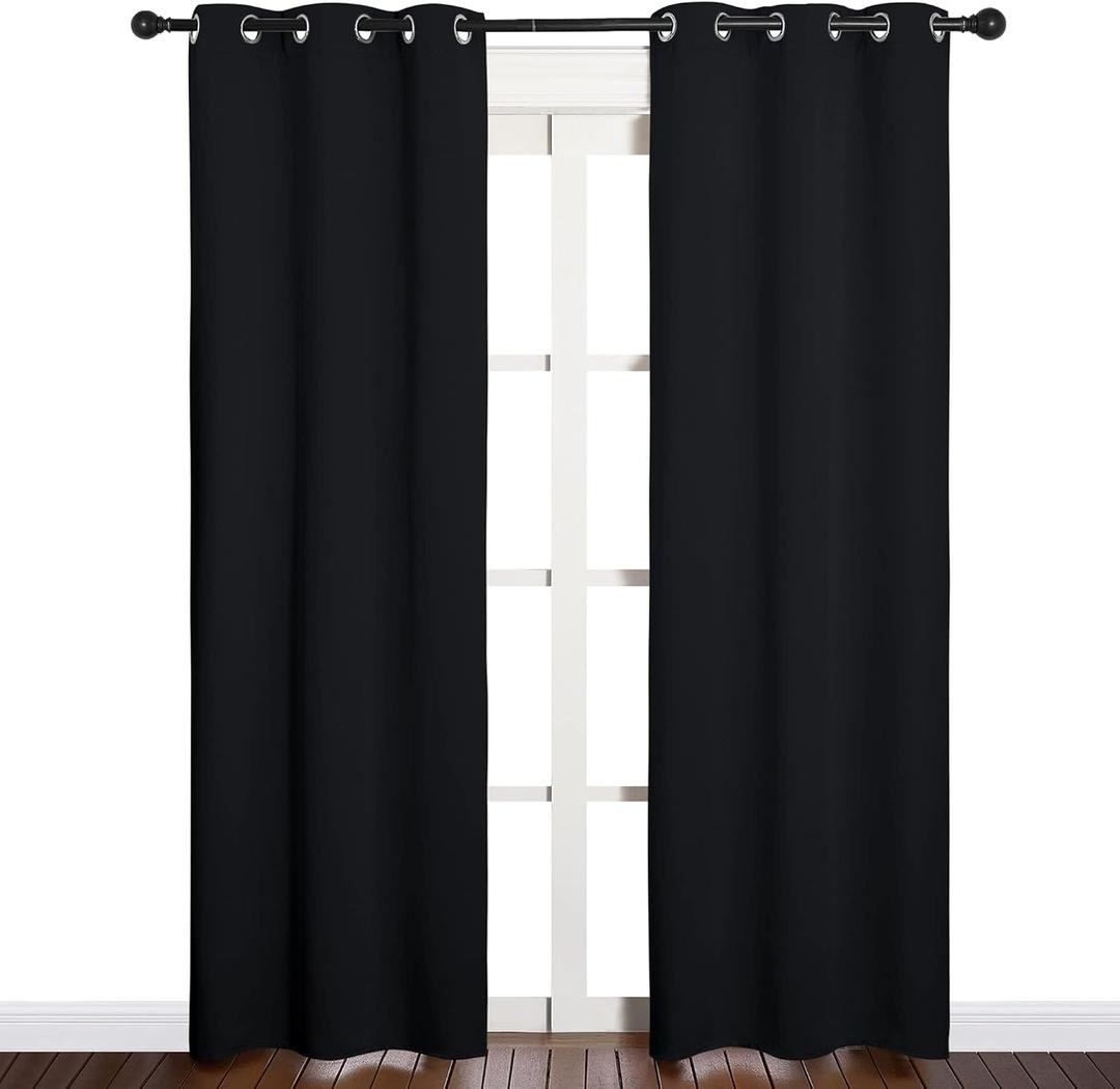 NICETOWN Blackout Draperies Window Curtain Panels, Autumn/Winter Thermal Insulated Solid Grommet Blackout Curtains/Drapes for Cafe (Set of 1, 60 inches by 84 inches, Black)