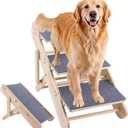 Wooden Foldable Dog Stairs, 2-in-1 Foldable Pet Stairs and Ramp for High Beds Couch and Cars, 3-Tier Convertible Wood Pet Steps with Non-Slip Carpeted Surface for Dogs and Cats