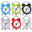 Noamus 4Pcs Mini Twin Bell Alarm Clock, 2 Inch Loud Alarm, Small Cute Analog Alarm Clock, Vintage Travel Clock with Stereoscopic Dial for Bedroom Decor, Heavy Sleepers, White, Red, Green And Black Colors 