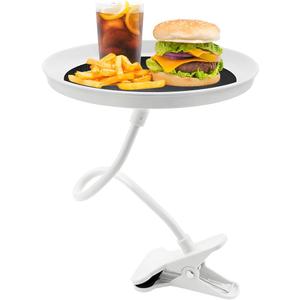 Adjustable Food Tray for Car, 360 Swivel Non-Slip Car Food Table for Drinks and Snacks, 8.7 Inches Diameter Swivel Car Clip Type Tray for Eating, Universal Car Accessories (White)
