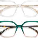 AMOMOMA Trendy Square Blue Light Blocking Reading Glasses for Women Women's Readers Spring Hinge AM6082 (C1.crystal +C2.green Grading Brown)