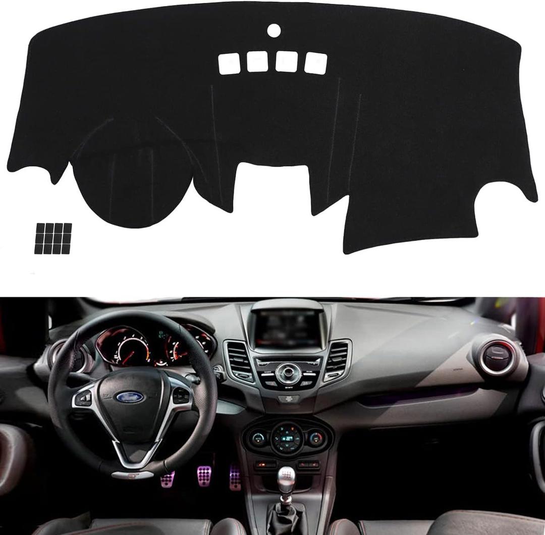 AUQDD Dashboard Cover Mat Fit for 2009 2010 2011 2012 2013 2014 2015 2016 2017 2018 Fo-rd Fiesta, Black Flannel Dash Mat, Anti-Glare, Anti-Reflection, No Peculiar Smell - Without Navigation