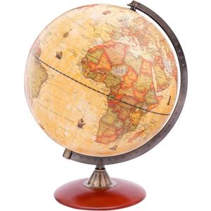 Exerz 12" Antique Globe With a Wood Base - Rotating World Globe - Modern Map in Vintage Color 12" Diametre