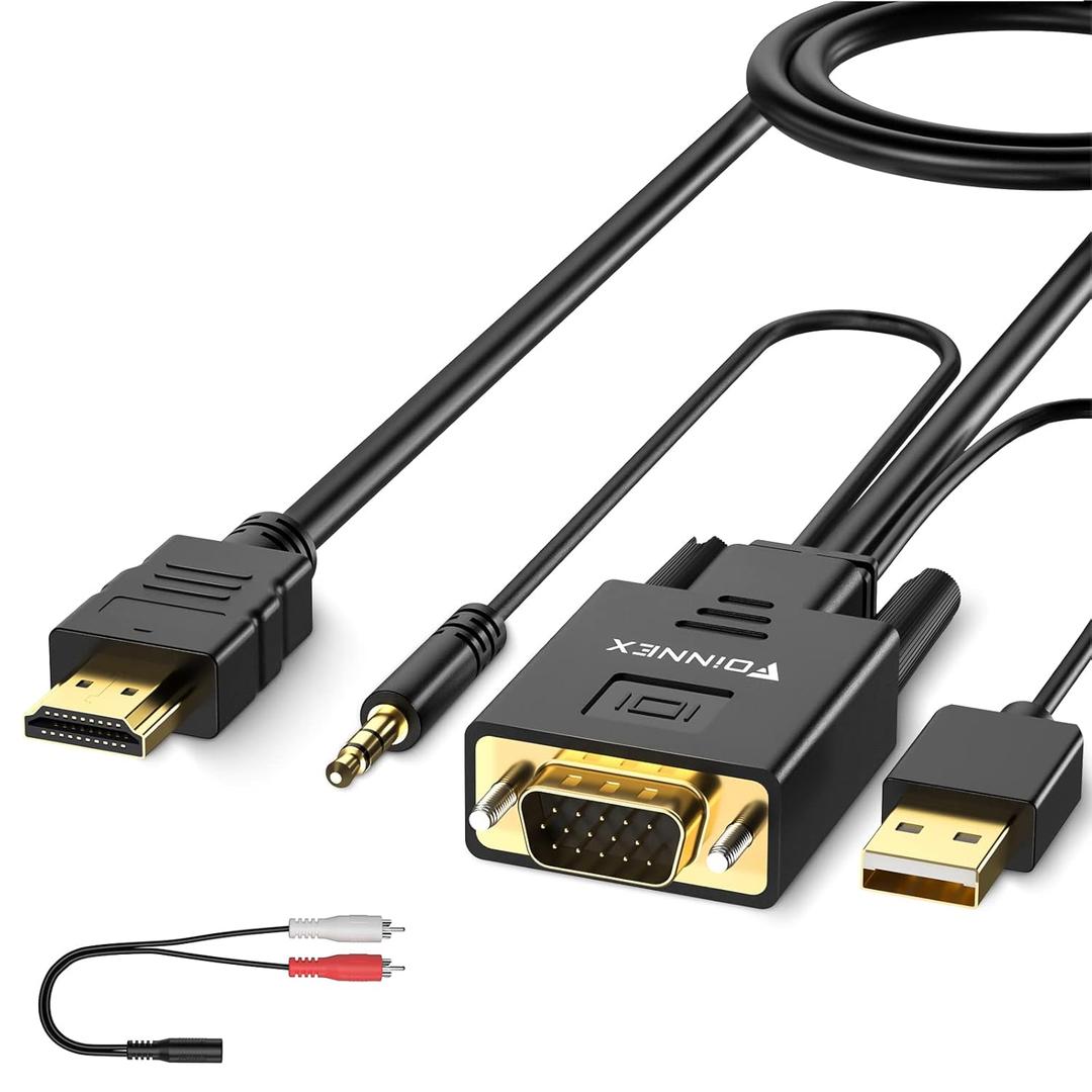 FOINNEX VGA to HDMI Cable 4.5M, Old PC Style New TV/Monitor with HDMI, VGA to HDMI Cord Converter Adapter with Audio for Laptop to Projector