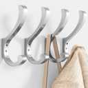 Coat Hooks Wall Mount for Hanging - Large Heavy Duty Backpack Hooks for Wall, Hold up to 30 lbs, Big Hanger Hooks for Towels, Purses, Clothes, Mudroom, Bathroom, Door, Silver, 4 Pack