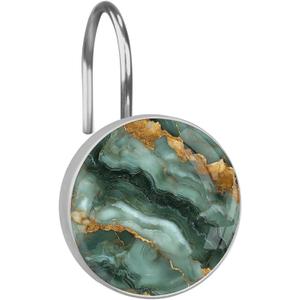 Marbling Shower Curtain Hooks,12 Pcs Rust Proof Glass Surface Stainless Steel Curtain Rings for Bathroom Bedroom Living Room Kitchen Home Shower Rods Decor (Color-11)