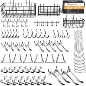 INCLY 1/4“ Extra Thick Pegboard Accessories Kit, 100PCS Heavy Duty Metal Peg Board Hook Assortment with 3 Sizes Basket S/M/L Fit 1/4 Inch Pegboard for Garage Wall Organizer Hanging Tools