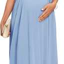 AISWI 2025 Women's Maternity Maxi Dress Long Sleeve Wrap V Neck Pregnancy Dresses with Pockets Baby Shower Photoshoot Formal (Blue, XXL)