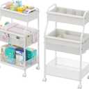 Diaper Caddy Organizer 3-Tier Rolling Cart, Metal Utility Cart with 4+2 Dividers & Lockable Silent Casters, Mobile Storage Cart for Nursery Essentials, Multi-Purpose for Kidsroom Changing Table