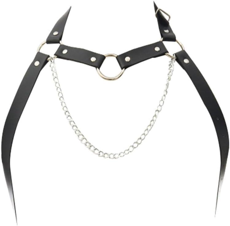 Leather Chest Harness Gothic Body Chain Belt Punk Shoulder Straps Ring Adjustable Buckle for Men Clubwear Costume (Black)