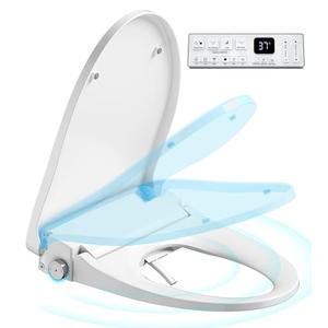 Upgrade Auto Open & Slow Close Lid Electric Heated Bidet Toilet Seat with Dryer and Warmer Water for Elongated, Endless Warmer Water, Remote Control, Curved Spray Bar, 70" Power Cord, Clean Water
