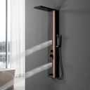 Shower Wall Panels Bathroom Shower Panel Tower System Multifunction Bamboo Wood and Stainless Steel Body Spray Jets Rainfall Waterfall Head with Handheld Wand and Tub Spout Wall Mount