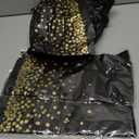 Prestee 4 Pack Gold and Black Table Cloth Rectangle Table Covers 54 x 108 Inches - Plastic Table Cloth Disposable for Parties, Dining and Events - Black Tablecloths for Weddings and Celebrations