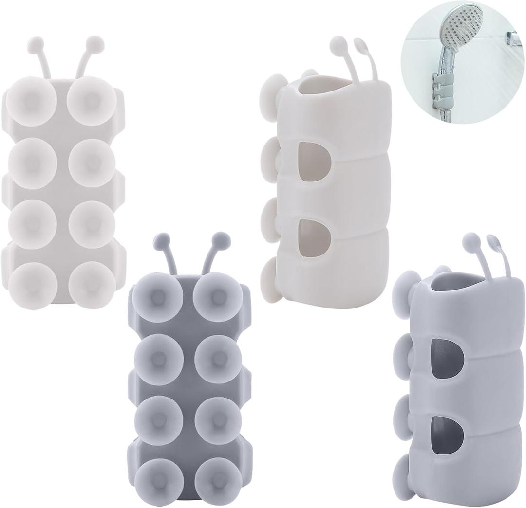 4 Pcs Silicone Shower Head Holder, Universal Relocatable Shower Head Suction Cup Holder, Wall Mount Adjustable Shower Holder for Bathroom Non Drilling