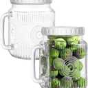 Amzcku 2 Pack Large Glass Mason Jars, 74 oz Wide Mouth with Lid with Handles for Fridge, Glass Canisters for Food Storage, DIY Decor, Perfect for Sugar, Flour, Cookies, Pickles, and More