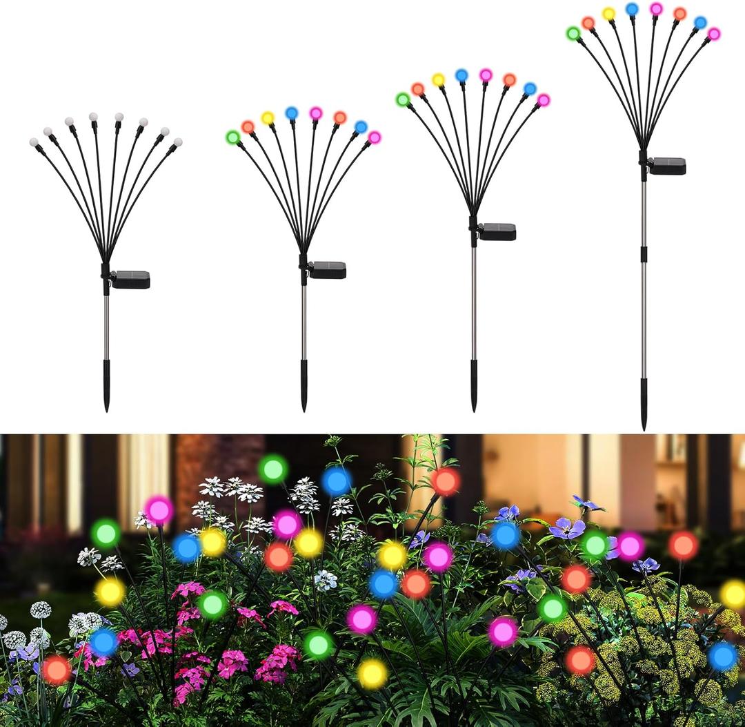 Solar Firefly Lights Outdoor Waterproof,8 Mode RGB Color Changing Firefly Swaying Solar Lights Stakes for Outside Christmas Holiday Yard Patio Plant Landscape Garden Decor 4 Pack(Multicolor)