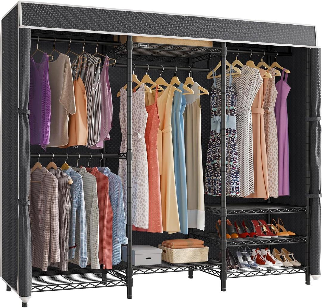 VIPEK V5C Heavy Duty Covered Clothes Rack Portable Closet Rack, Black Metal Clothing Rack with Black Upgarded Polyester Cover, Adjustable Custom Freestanding Closet Wardrobe, Max Load 800LBS, V5C Standard