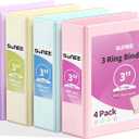 SUNEE 3 Ring Binder 3 Inch 4 Pack, 3" Large Clear View Binders Three Ring PVC-Free (Fit 8.5x11 Inches) for School or Office Supplies, Assorted Pastel